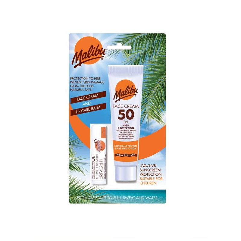 MALIBU ΚΡΕΜΑ ΠΡΟΣΩΠΟΥ 40ml SPF50 & LIP BALM 5gr SPF30