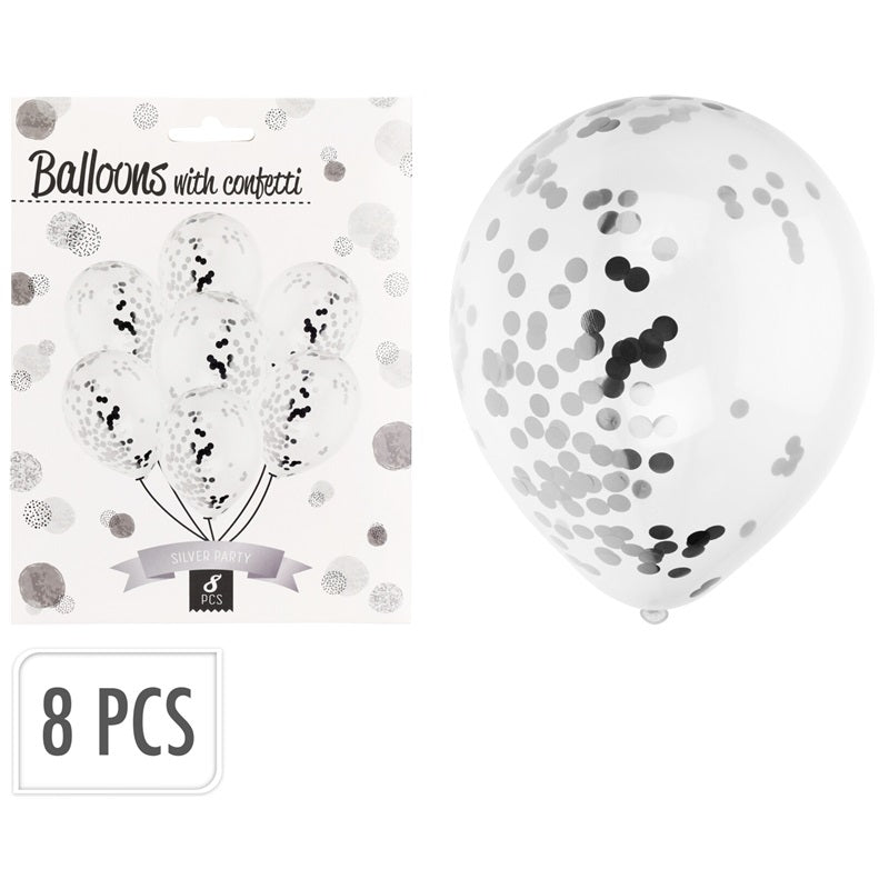 ΜΠΑΛΟΝΙΑ 8ΤΕΜ ΜΕ ΚΟΜΦΕΤΙ SILVER PARTY