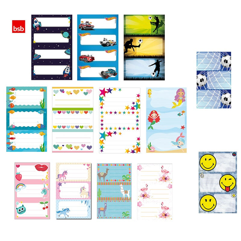 ΕΤΙΚΕΤΕΣ ΑΥΤΟΚΟΛΛΗΤΕΣ ΣΧΟΛΙΚΕΣ BSB 3 ΦΥΛΛΑ 7.8x12.5cm ΔΙΑΦΟΡΑ ΣΧΕΔΙΑ