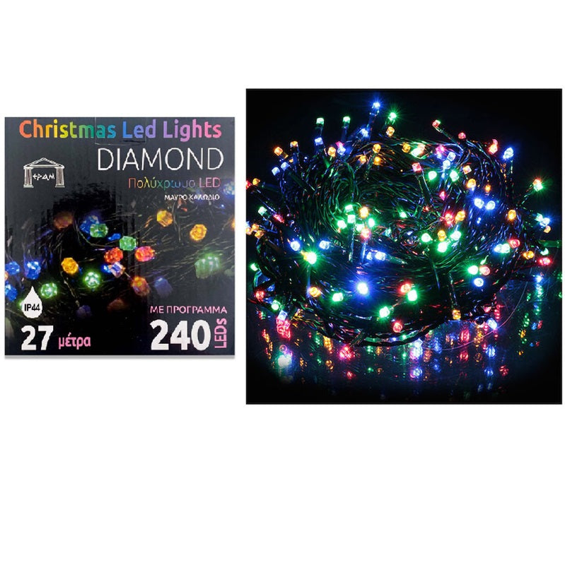 ΦΩΤΑΚΙΑ 240LED ΠΡΟΓΡ.ΜΑΥ.ΚΑΛ. ΧΡΩΜ.ΛΑΜΠ. 27m DIAMOND