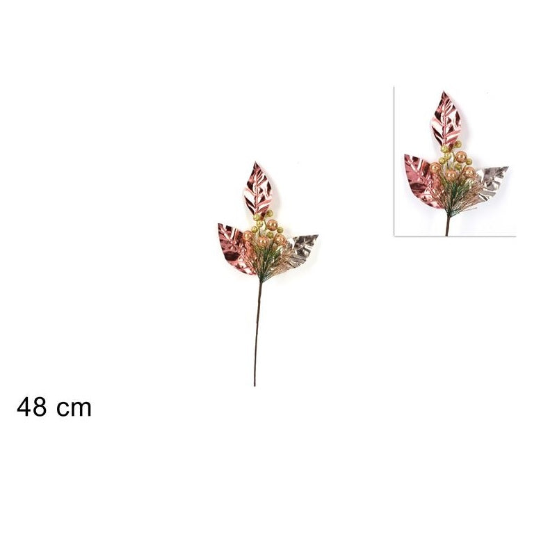 ΚΛΑΔΙ ΜΕ GLITTER ΡΟΖ ΦΥΛΛΑ 48εκ XMAS