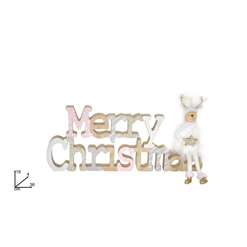 ΞΥΛΙΝΟ ΔΙΑΚΟΣΜΗΤΙΚΟ MERRY CHRISTMAS ΜΕ ΧΝΟΥΔΩΤΟ ΤΑΡΑΝΔΑΚΙ