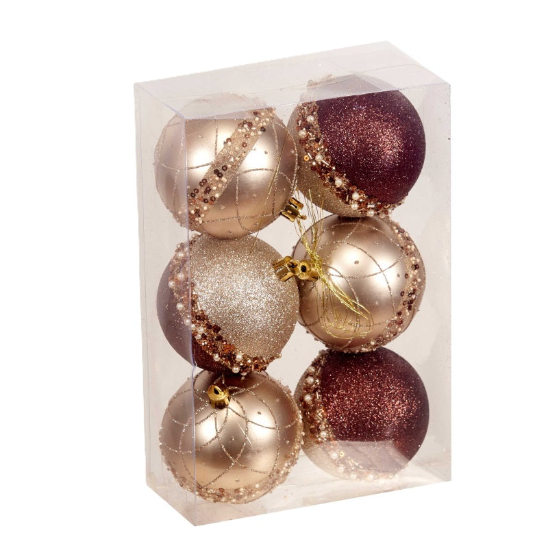 ΜΠΑΛΑ XMAS 6ΤΕΜ ΧΡΥΣΟ ΚΑΦΕ GLITTER 8cm