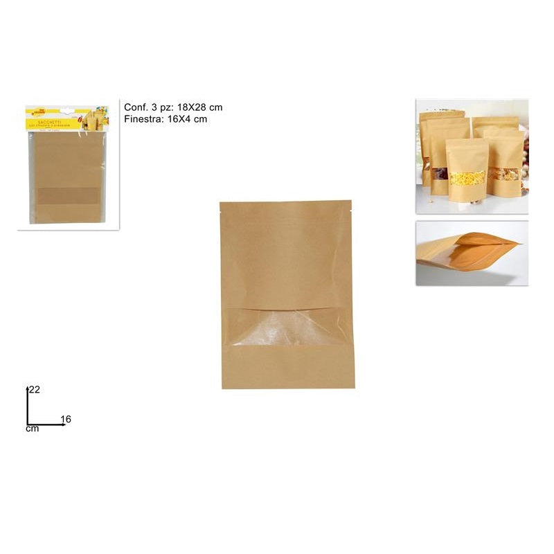 ΣΑΚΟΥΛΑ ΚΡΑΦΤ 16x22cm 3ΤΕΜ ΜΕ ΠΑΡΑΘΥΡΟ ΚΑΙ ZIPPER