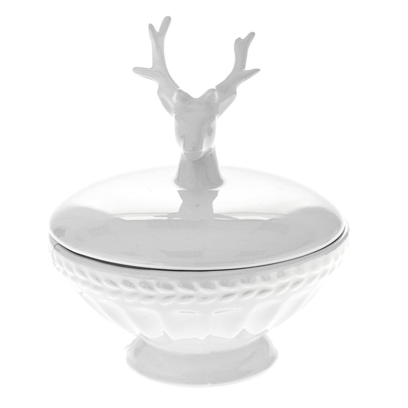 ΜΠΙΣΚΟΤΙΕΡΑ ΚΕΡΑΜΙΚΗ XMAS ΜΕ ΚΑΠΑΚΙ ΚΕΦΑΛΙ ΤΑΡΑΝΔΟΥ 18x18x20cm ΛΕΥΚΗ