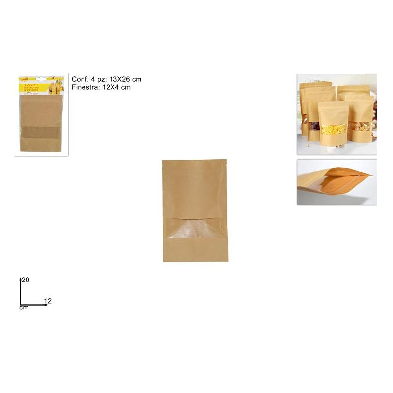 ΣΑΚΟΥΛΑ ΚΡΑΦΤ 12x20cm 4ΤΕΜ ΜΕ ΠΑΡΑΘΥΡΟ ΚΑΙ ZIPPER
