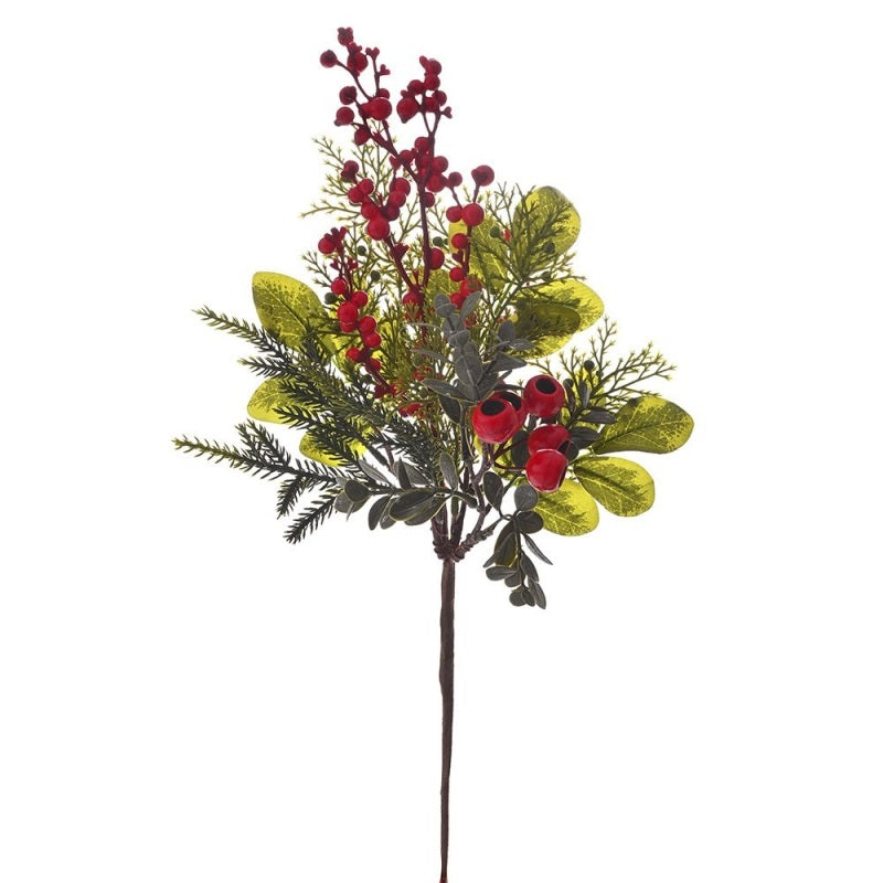 ΚΛΑΔΙ XMAS ΜΕ ΦΥΛΛΑ & ΚΟΚΚΙΝΑ BERRIES 42cm