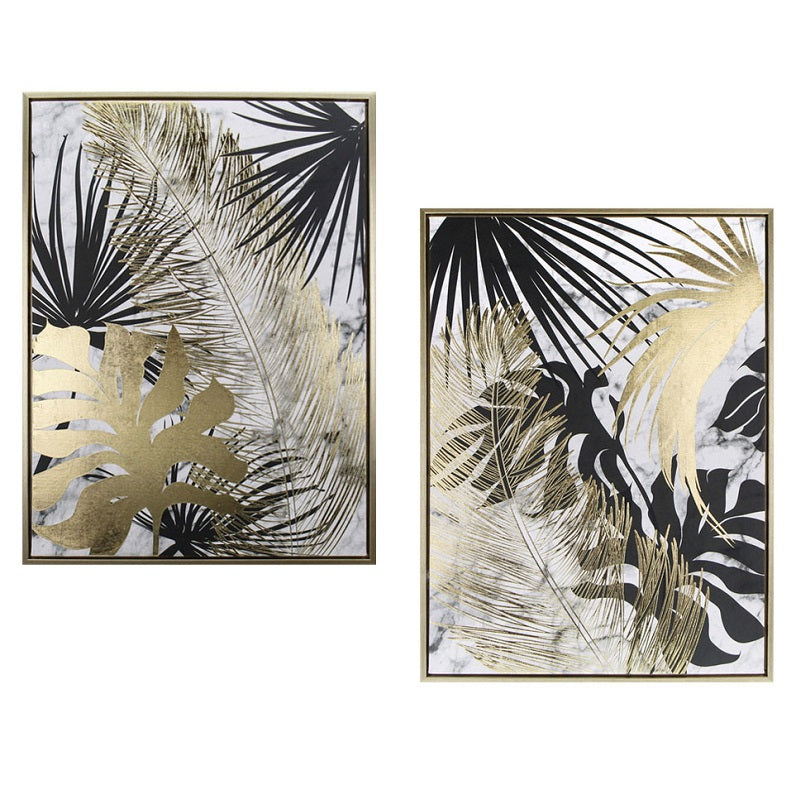 ΠΙΝΑΚΑΣ ΜΕ ΦΥΛΛΑ ΧΡΥΣΑ ΜΑΥΡΑ 45x60cm