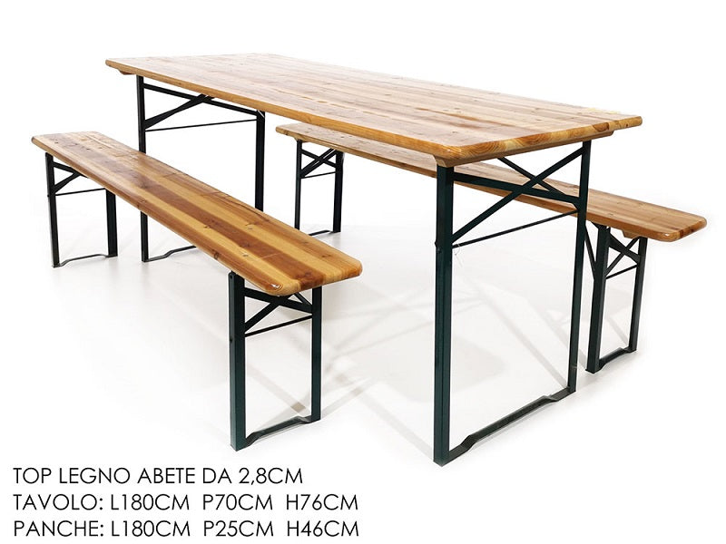 ΤΡΑΠΕΖΙ ΞΥΛΟ ΜΕΤΑΛΛΟ 180x70cm ΣΕΤ 2 ΠΑΓΚΑΚΙΑ 180x25x46cm