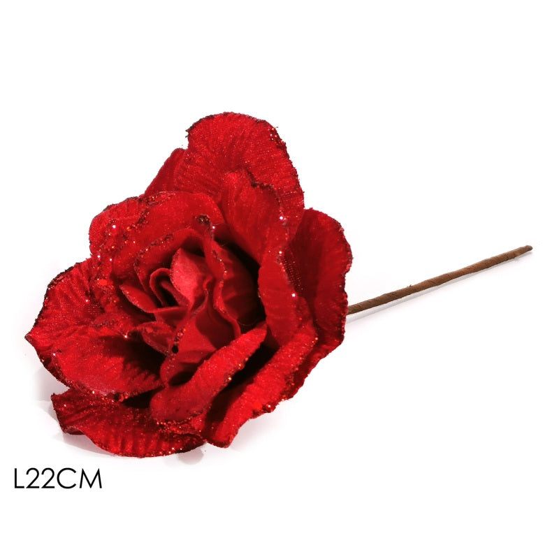 ΛΟΥΛΟΥΔΙ ΚΛΑΔΑΚΙ ΤΡΙΑΝΤΑΦΥΛΛΟ ΚΟΚΚΙΝΟ GLITTER 22cm