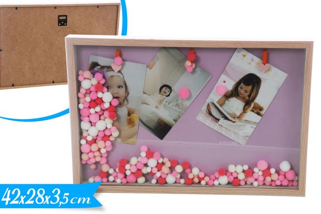 ΦΩΤΟΓΡΑΦΟΘΗΚΗ ΞΥΛΙΝΗ ΜΕ POM POM 42x28x3.5cm