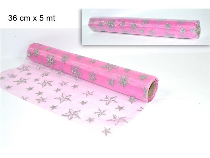 ΡΑΝΕΡ ΟΡΓΑΝΤΖΑ ΡΟΖ ΜΕ ΑΣΤΕΡΙΑ GLITTER 36cmx5m