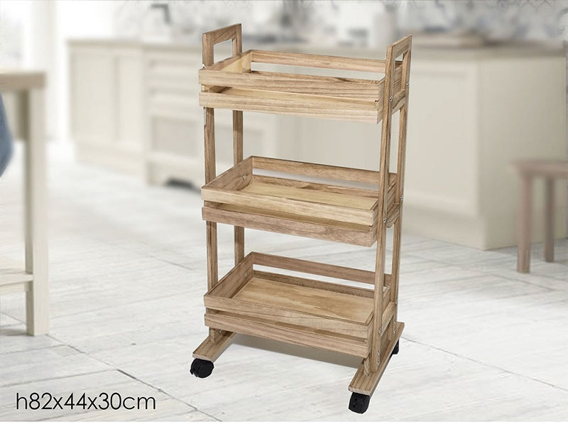 ΤΡΟΛΕΥ 3 ΘΕΣΕΩΝ ΞΥΛΙΝΟ 44x30x82cm ΜΕ ΡΟΔΕΣ