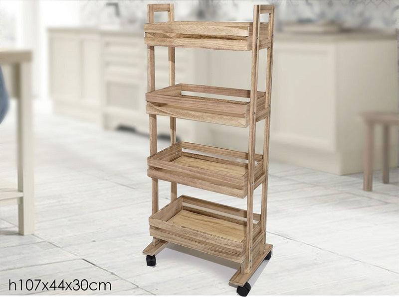 ΤΡΟΛΕΥ 4 ΘΕΣΕΩΝ ΞΥΛΙΝΟ 44x30x107cm ΜΕ ΡΟΔΕΣ