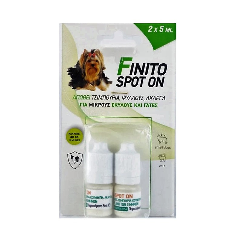ΑΠΩΘΗΤΙΚΟ ΓΙΑ ΤΣΙΜΠΟΥΡΙΑ ΨΥΛΛΟΥΣ ΑΚΑΡΕΑ ΓΙΑ ΜΙΚΡΟΥΣ ΣΚΥΛΟΥΣ ΚΑΙ ΓΑΤΕΣ 2x5ml FINITO SPOT ON