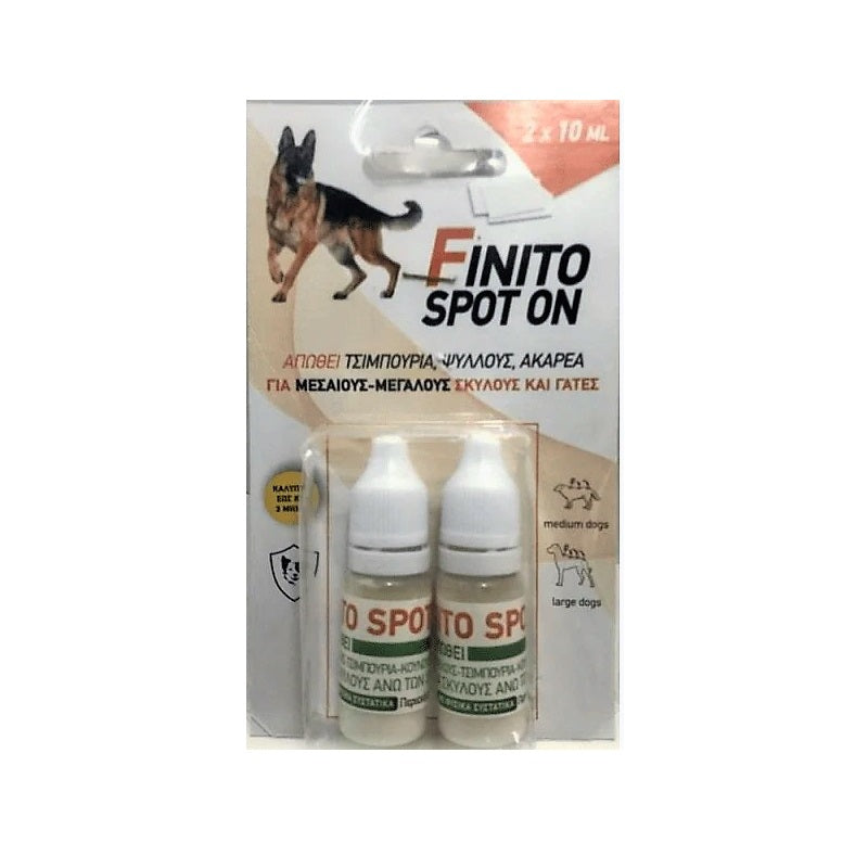 ΑΠΩΘΗΤΙΚΟ ΓΙΑ ΤΣΙΜΠΟΥΡΙΑ ΨΥΛΛΟΥΣ ΑΚΑΡΕΑ ΓΙΑ ΜΕΣΑΙΟΥΣ ΚΑΙ ΜΕΓΑΛΟΥΣ ΣΚΥΛΟΥΣ 2x10ml FINITO SPOT ON
