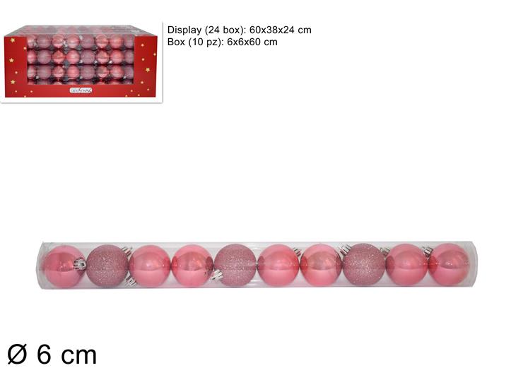 ΜΠΑΛΑ XMAS 10ΤΕΜ ΡΟΖ 6εκ GLITTER