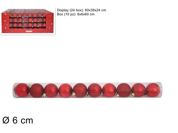 ΜΠΑΛΑ XMAS 10ΤΕΜ ΚΟΚΚΙΝΗ 6εκ GLITTER