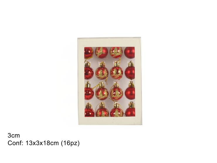 ΜΠΑΛΑ XMAS 16ΤΕΜ ΚΟΚΚΙΝΗ ΧΡΥΣΗ 3εκ GLITTER