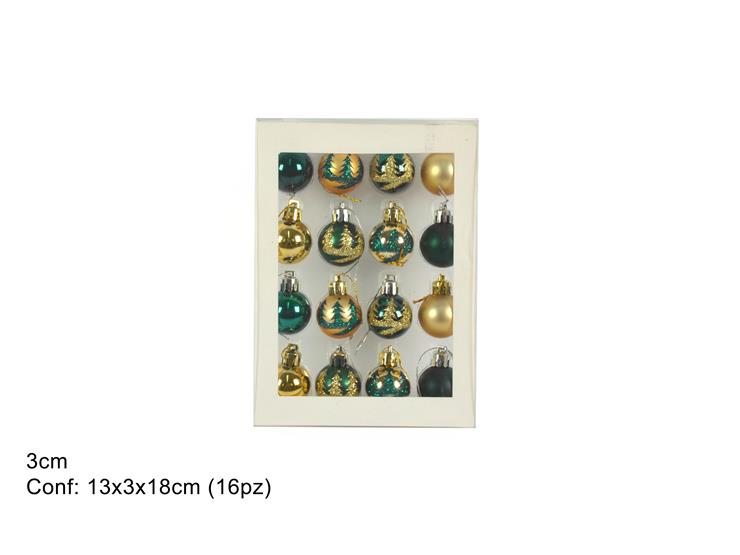 ΜΠΑΛΑ XMAS 16ΤΕΜ ΠΡΑΣΙΝΗ ΧΡΥΣΗ 3εκ GLITTER