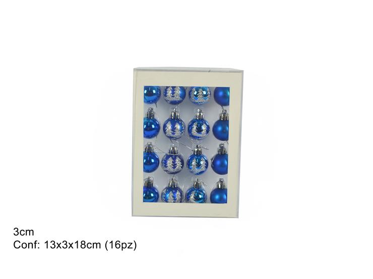 ΜΠΑΛΑ XMAS 16ΤΕΜ ΜΠΛΕ ΑΣΗΜΙ 3εκ GLITTER