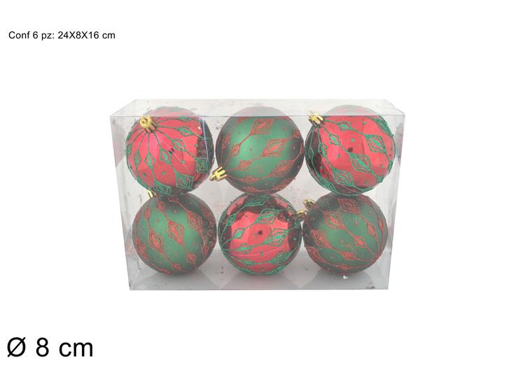 ΜΠΑΛΑ XMAS 6ΤΕΜ ΠΡΑΣΙΝΗ ΚΟΚΚΙΝΗ 8εκ