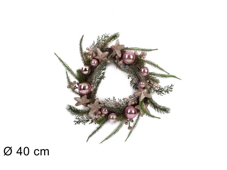 ΣΤΕΦΑΝΙ XMAS ΜΕ ΡΟΖ ΣΤΟΛΙΔΙΑ 40cm