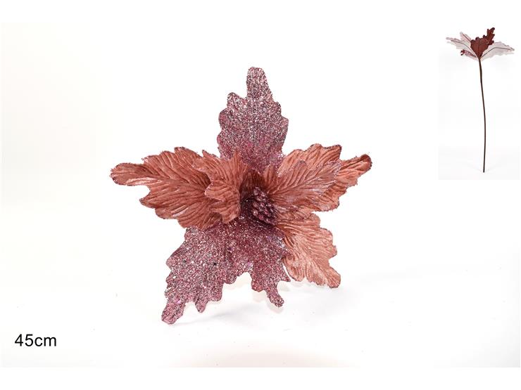 ΛΟΥΛΟΥΔΙ XMAS 45εκ ΡΟΖ ΒΕΛΟΥΔΟ ΜΕ GLITTER