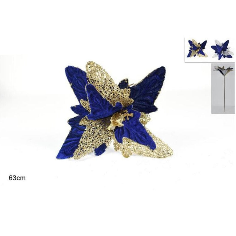 ΛΟΥΛΟΥΔΙ XMAS 31εκ ΜΠΛΕ ΒΕΛΟΥΔΟ ΜΕ GLITTER ΧΡΥΣΟ ΚΑΙ ΑΣΗΜΙ