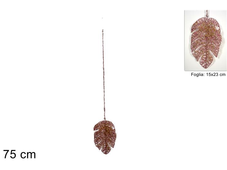 ΦΥΛΛΟ ΜΕ ΡΟΖ GLITTER ΚΡΕΜΑΣΤΟ 75εκ XMAS