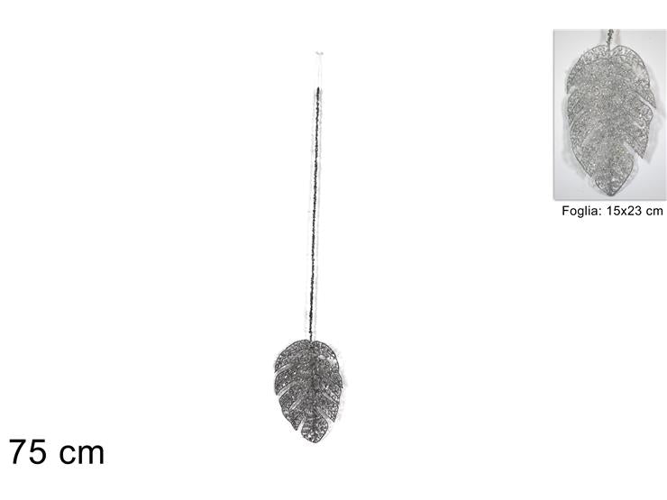 ΦΥΛΛΟ ΜΕ ΑΣΗΜΙ GLITTER ΚΡΕΜΑΣΤΟ 75εκ XMAS