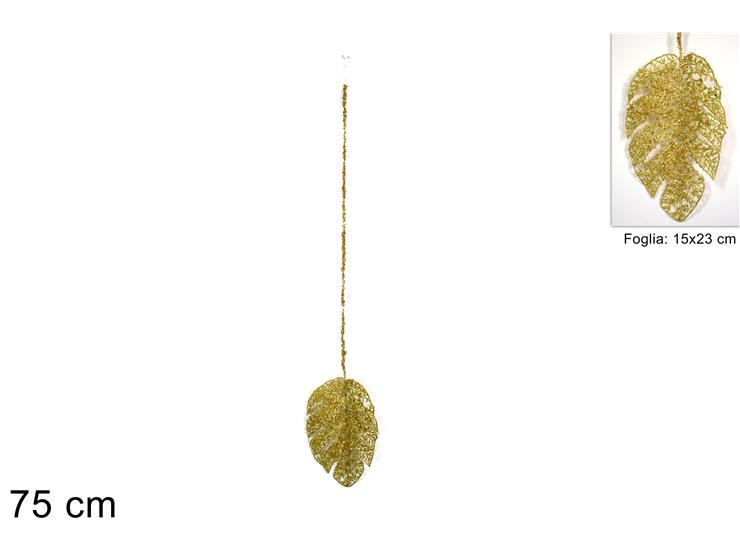 ΦΥΛΛΟ ΜΕ ΧΡΥΣΟ GLITTER ΚΡΕΜΑΣΤΟ 75εκ XMAS