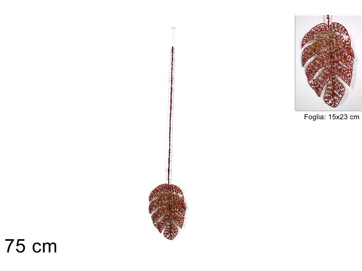 ΦΥΛΛΟ ΜΕ ΚΟΚΚΙΝΟ GLITTER ΚΡΕΜΑΣΤΟ 75εκ XMAS