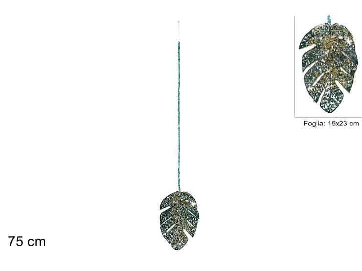 ΦΥΛΛΟ ΜΕ ΠΡΑΣΙΝΟ GLITTER ΚΡΕΜΑΣΤΟ 75εκ XMAS