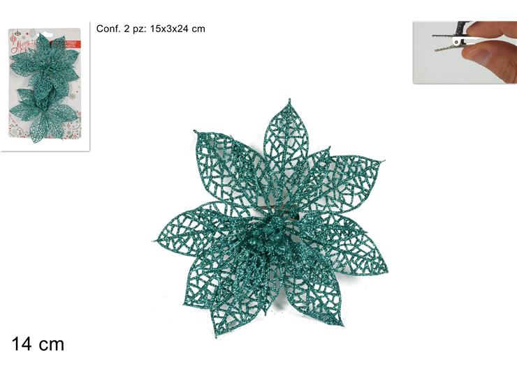 ΛΟΥΛΟΥΔΙ ΜΕ ΚΛΙΠ ΣΕΤ 2ΤΕΜ ΠΡΑΣΙΝΑ GLITTER 14εκ XMAS