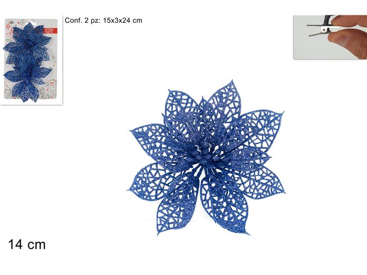 ΛΟΥΛΟΥΔΙ ΜΕ ΚΛΙΠ ΣΕΤ 2ΤΕΜ ΜΠΛΕ GLITTER 14εκ XMAS