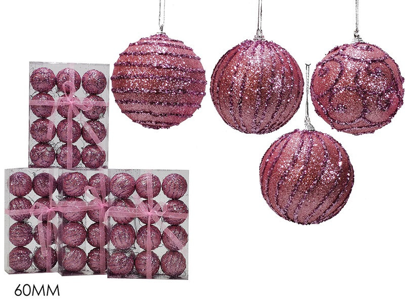 ΜΠΑΛΑ XMAS 12ΤΕΜ ΡΟΖ GLITTER 6εκ