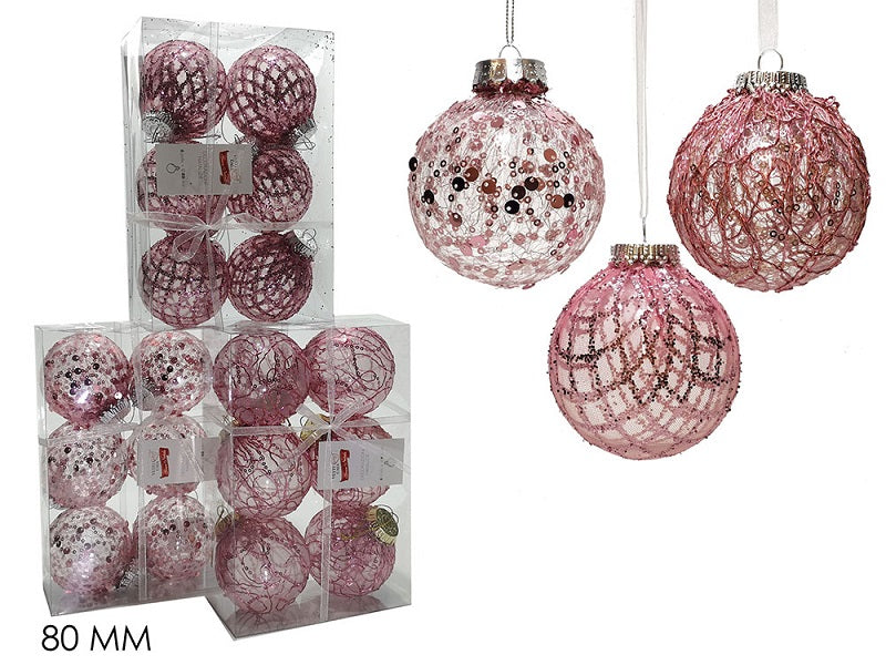 ΜΠΑΛΑ XMAS 6ΤΕΜ ΡΟΖ GLITTER 8εκ