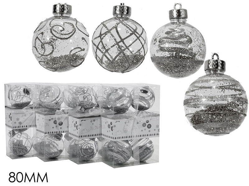 ΜΠΑΛΑ XMAS 6ΤΕΜ ΔΙΑΦΑΝΕΣ ΜΕ ΑΣΗΜΙ GLITTER 8εκ