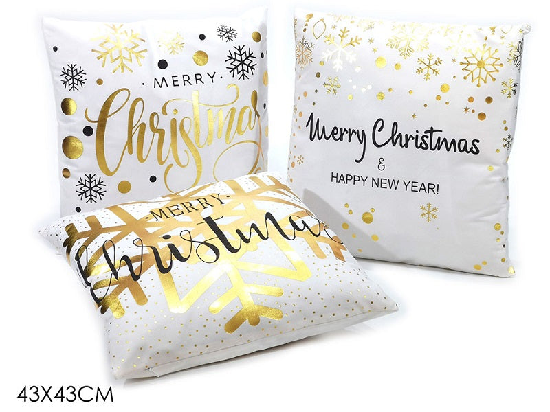 ΜΑΞΙΛΑΡΙ XMAS ΛΕΥΚΟ ΜΕ ΧΡΥΣΟ GLITTER 43x43εκ