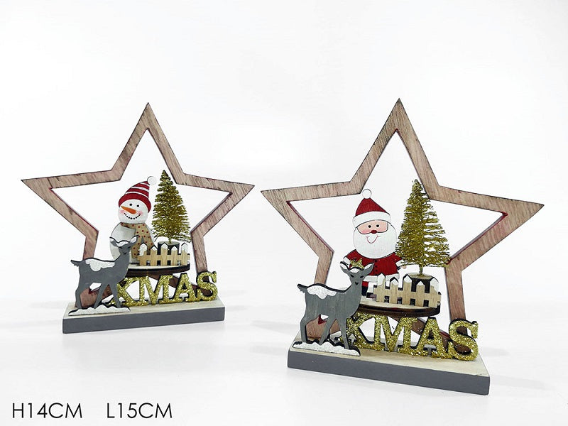 ΑΣΤΕΡΙ XMAS ΞΥΛΙΝΟ 15εκ ΜΕ ΦΙΓΟΥΡΑ ΚΑΙ GLITTER