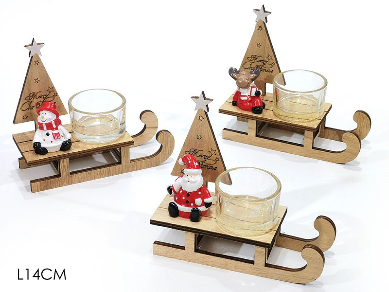 ΕΛΚΗΘΡΟ ΞΥΛΙΝΟ XMAS 14εκ ΜΕ ΓΥΑΛΙΝΗ ΒΑΣΗ ΓΙΑ ΡΕΣΩ