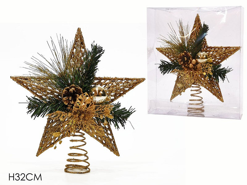 ΚΟΡΥΦΗ ΧΡΥΣΟ ΑΣΤΕΡΙ ΜΕ ΛΟΥΛΟΥΔΙ ΚΑΙ ΚΟΥΚΟΥΝΑΡΕΣ 32εκ XMAS