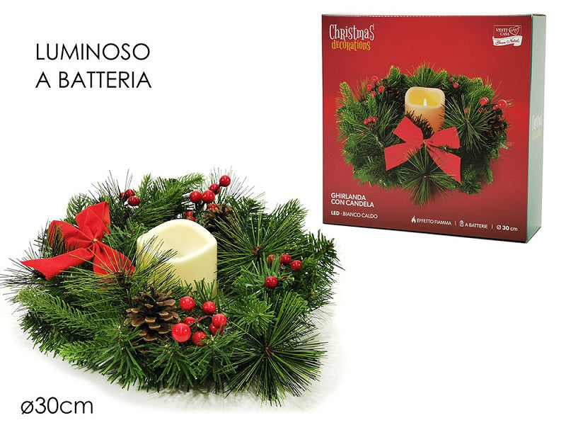 ΣΤΕΦΑΝΙ XMAS 30εκ ΜΕ ΓΚΙ ΚΑΙ ΚΕΡΙ ΜΠΑΤΑΡΙΑΣ