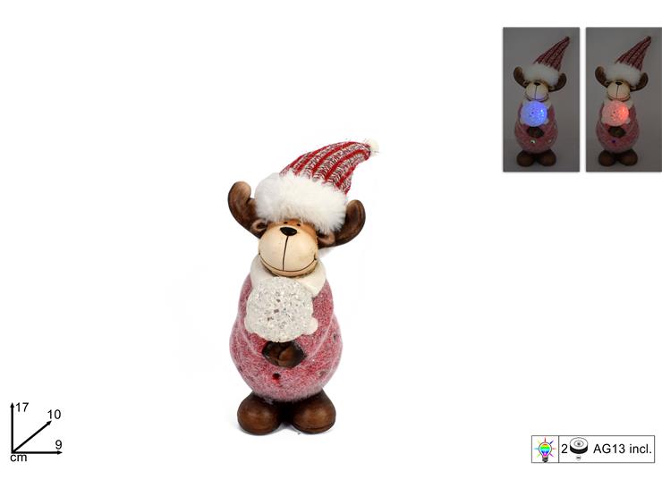 ΤΑΡΑΝΔΟΣ ΚΕΡΑΜΙΚΟΣ XMAS 17εκ ΜΕ ΜΠΑΛΑ ΦΩΤΙΖΟΜΕΝΗ ΜΠΑΤΑΡΙΑΣ