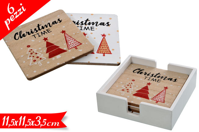 ΣΟΥΒΕΡ XMAS 6ΤΕΜ 11.5x11.5cm ΞΥΛΙΝΑ ΜΕ ΒΑΣΗ