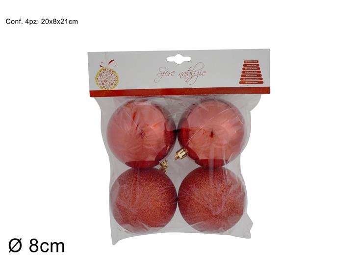 ΜΠΑΛΑ XMAS 4ΤΕΜ ΚΟΚΚΙΝΟ 8εκ GLITTER