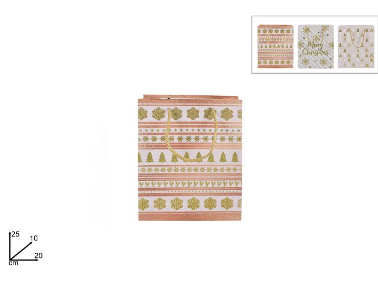 ΤΣΑΝΤΑ ΔΩΡΟΥ XMAS ΡΟΖ ΜΕ ΧΡΥΣΟ 20x25x10cm