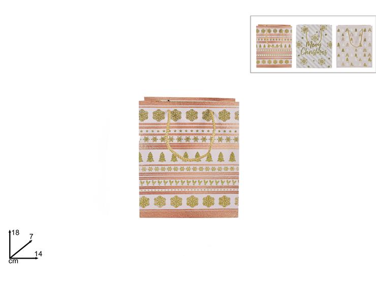 ΤΣΑΝΤΑ ΔΩΡΟΥ XMAS ΡΟΖ ΜΕ ΧΡΥΣΟ 14x18x7cm