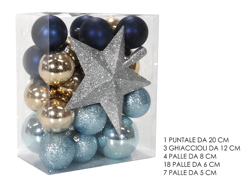 ΣΕΤ ΣΤΟΛΙΣΜΟΥ XMAS ΜΕ ΑΣΗΜΙ ΚΟΡΥΦΗ ΚΑΙ ΜΠΑΛΕΣ ΓΑΛΑΖΙΕΣ ΜΠΛΕ ΣΑΜΠΑΝΙ 33ΤΕΜ